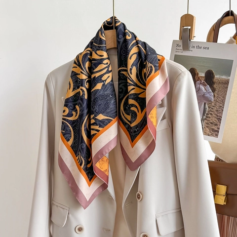 Elegant Paisley Print Square Scarf Satin Polyester Neck Head Wrap For Women Satin Feeling Fashion Accessory
