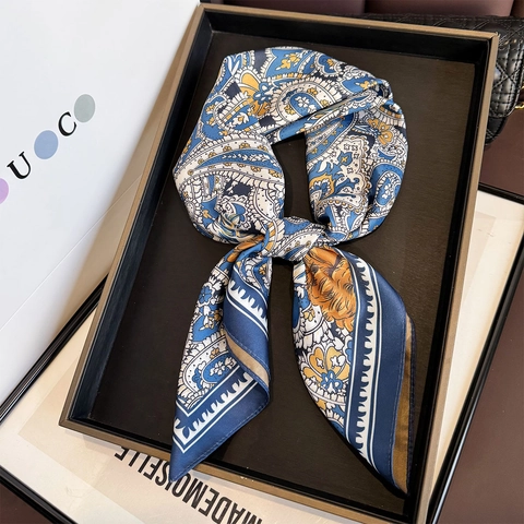 Paisley Flower Print Square Scarf Polyester Satin Like Satin Neck Wrap Women Vintage Office Business Accessory Elegant