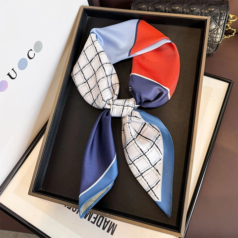 Square Scarf Women Satin Polyester Satin Feeling Geometric Floral Print Patchwork Neckerchief Fashion Headband Elegant