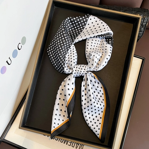 Polka Dot Printed Square Scarf Elegant Satin Like Polyester Neck Scarf Contrast Color Edge Head Wrap Fashion Shawl For Women