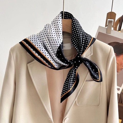 Polka Dot Printed Square Scarf Elegant Satin Like Polyester Neck Scarf Contrast Color Edge Head Wrap Fashion Shawl For Women