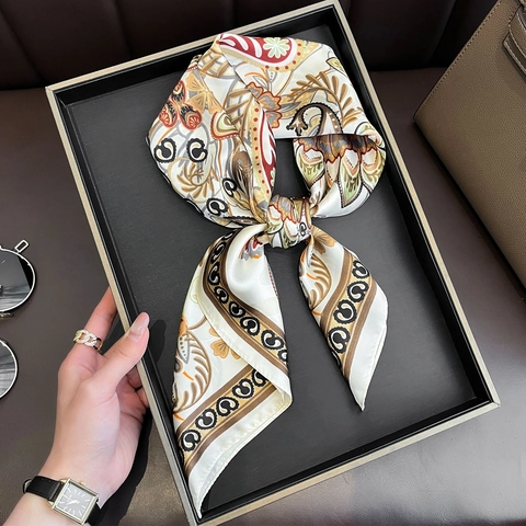 Eleganter Quadratischer Schal Satinnimitat Paisley Blumendruck Retro Kopftuch Halstuch Für Damen Büro Accessoire