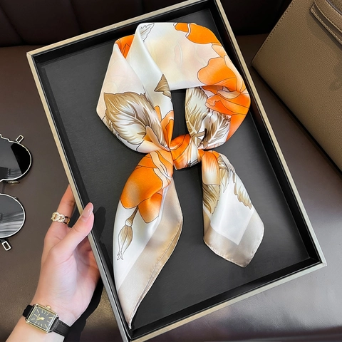 Foulard Quadrato Stampa Floreale Elegante Raso Raso Sintetica Leggero Donna Sciarpa Collo Testa Accessorio Moda