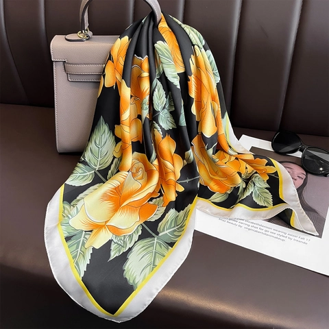 Foulard Quadrato Stampa Floreale Elegante Raso Raso Sintetica Leggero Donna Sciarpa Collo Testa Accessorio Moda