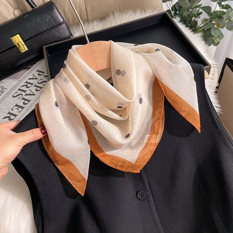 Elegant Polka Dot Striped Satin Square Scarf For Women Lightweight Sun Protection Head Scarf Silk Like Fashion Accessory
