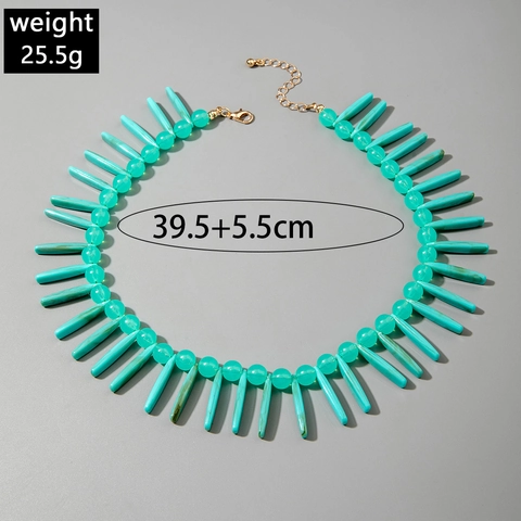 Collar De Cuentas De Acrílico Turquesa Bohemio Con Flecos De Puntas Largas Resina Joyería Estilo Étnico Tribal Mujer