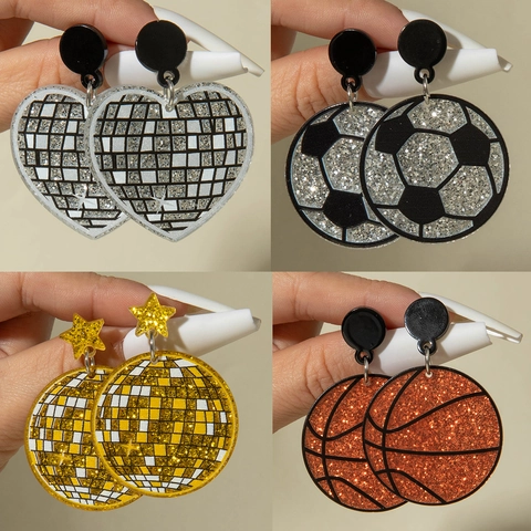 Vintage Retro Acrylic Earrings For Women Creative Hip-Hop Record Radio Rubik's Cube Cat Disco Ball Soccer Basketball Jewelry Earrings
