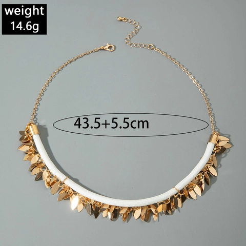 Boho Blatt Anhänger Halskette Goldene Metallische Charms Weißes Gewebtes Seil Statement Schmuck Für Damen Mode Retro Stil