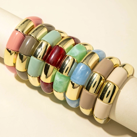 Bracciale Tubo Di Bambù Segmentato Lega E Acrilico Texture Marmo Colorato Gioielli Cerchio Elastico Moda Donna