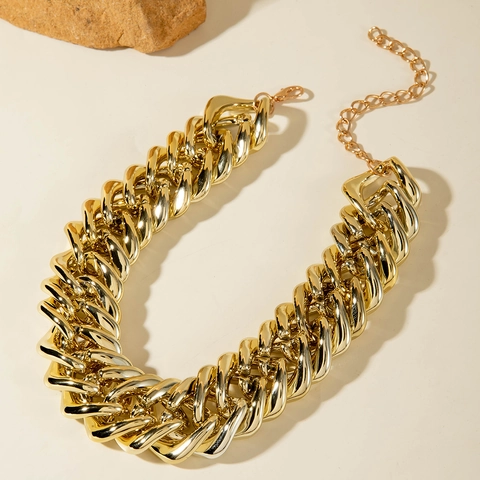 Collana A Catena A Maglia Cubana Dorata Grossa Dichiarazione Esagerata Stile Punk Gioielli Da Collo Metallici Lucidi Per Donna