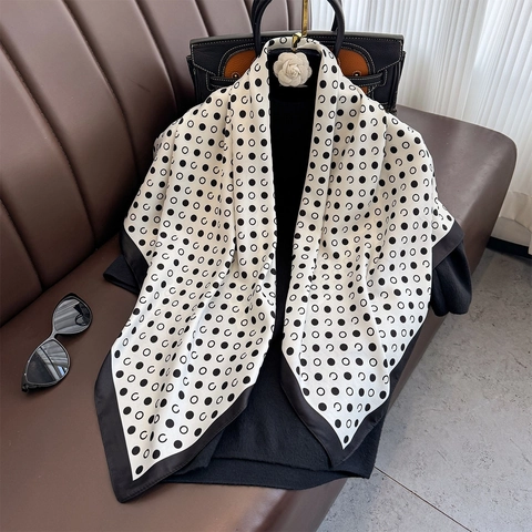 Eleganter Quadratischer Polyester Satin Schal Für Damen Polka Dot Print Französischer Retro Halstuch Schickes Accessoire