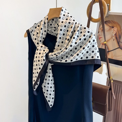 Eleganter Quadratischer Polyester Satin Schal Für Damen Polka Dot Print Französischer Retro Halstuch Schickes Accessoire