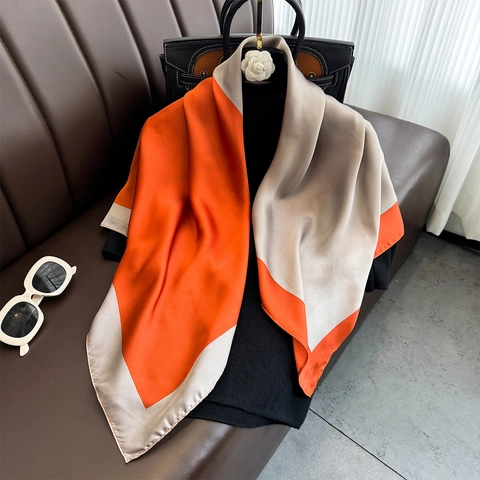 Pañuelo Cuadrado Satén Poliéster Efecto Satén Bloque De Color Geométrico Elegante Moda Cuello Envoltura Protección Solar Para Mujeres