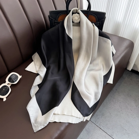 Pañuelo Cuadrado Satén Poliéster Efecto Satén Bloque De Color Geométrico Elegante Moda Cuello Envoltura Protección Solar Para Mujeres
