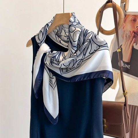 Elegant Baroque Floral Print Square Scarf Satin Polyester Neck Wrap Accessory Luxury Style For Professional Women