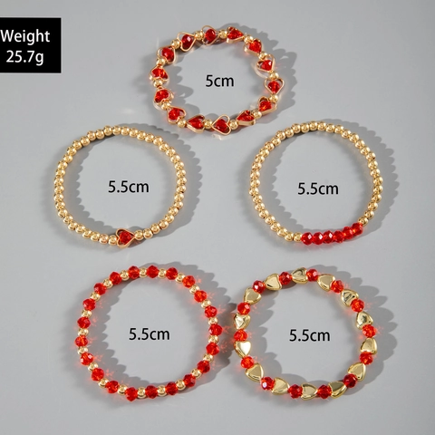 Pulsera De Cuentas Cristal Rojo Corazón Oro Aleación CCB Bohemio Romántico Regalo San Valentín Moda