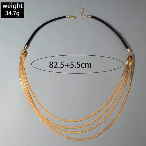 Collana A Catena Di Serpente Piatta Multistrato Metallo Gioielli Minimalisti A Strati Con Cordino Nero Per Donna