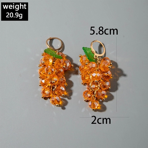 Handmade Grape Dangle Earrings Colorful Multifaceted Glass Beads Fruit Shape With Green Leaf Fresh Sweet Jewelry For Women