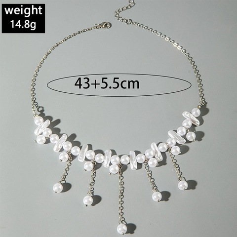 Baroque Faux Artificial Pearl Tassel Fringe Necklace Alloy Chain Irregular Elegant Vintage Jewelry For Women