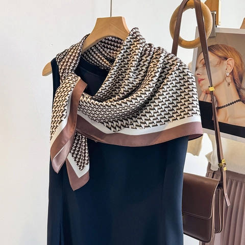 Elegant Geometric Pattern Satin Square Scarf For Women Soft Versatile Fashion Large Headscarf Neck Scarf For Travel Office
