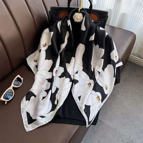 Elegante Sciarpa Quadrata Raso Di Raso Artificiale Stampa Floreale Avvolgimento Collo Per Donne Accessorio Di Moda Per Ufficio