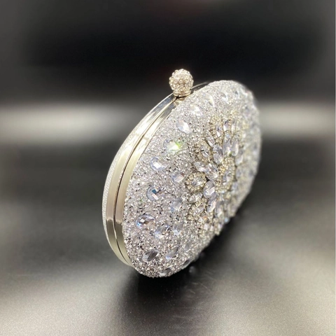 Elegant Women Rhinestone Evening Clutch Bag Oval Shell Shape Sparkling Crystal Handbag For Wedding Party Banquet Luxury