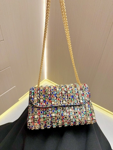 Rhinestone Evening Bag For Women Luxury Crystal Clutch Purse With Chain Strap Party Wedding Flap Shoulder Handbag