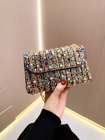 Luxury Rhinestone Evening Clutch Bag for Women Shiny Crystal Party Wedding Shoulder Bag with Metal Chain Elegant Mini Purse