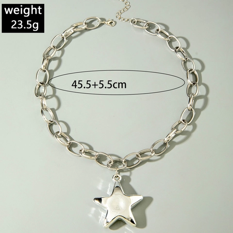 Collana Catena Grossa Pendente Stella Tonalità Argento Lucido Metallico Stile Punk Donna