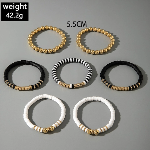 Bohemian Mehrlagiges Perlenarmband Set Legierung Vergoldet Polymer Ton Heishi Perlen Harz Stapelbar Elastischer Schmuck Damen