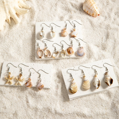 Boucles D'oreilles Coquillage Étoile De Mer Été Plage Acrylique Femmes Style Bohème Avec Earring Post En Fer