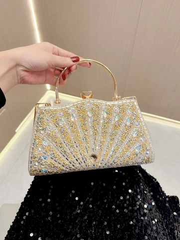 Pochette Da Sera Di Lusso Con Strass Manico In Metallo Cristalli Per Matrimonio Banchetto Festa Borsa In PU