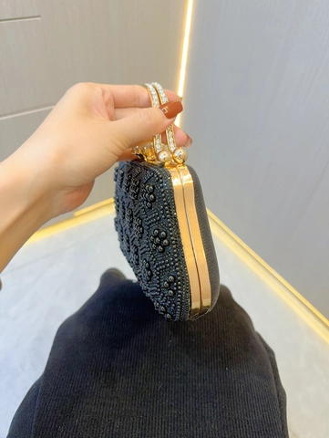 Retro Faux Artificial Pearl Beaded Evening Bag Handheld Clutch Shell Shape Floral Rhinestone Wedding Party Bag For Women