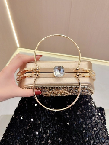 Borsa Da Sera Elegante Strass Paillettes Manico Anello Metallo Tracolla Catena Per Donne Banchetto Matrimonio Festa
