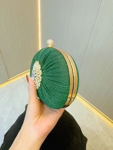 Pleated Evening Clutch Bag Shell Shape Floral Rhinestone Elegant Banquet Party Wedding Handbag With Removable Chain