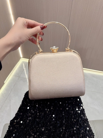 Pochette Da Sera Strass Pelle PU Manico Ad Anello Metallico Elegante Borsa Da Mano Per Feste Da Donna Con Tracolla A Catena