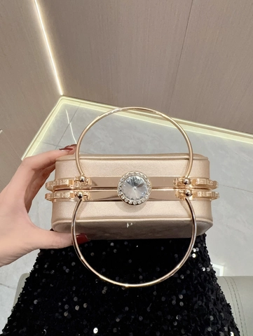 Pochette Da Sera Strass Pelle PU Manico Ad Anello Metallico Elegante Borsa Da Mano Per Feste Da Donna Con Tracolla A Catena