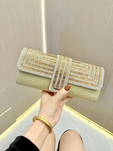 Abend Clutch Tasche Strass Pailletten Glitzer Hartschale Rechteckig Geometrisch Handtasche Mit Kette Für Hochzeit Party