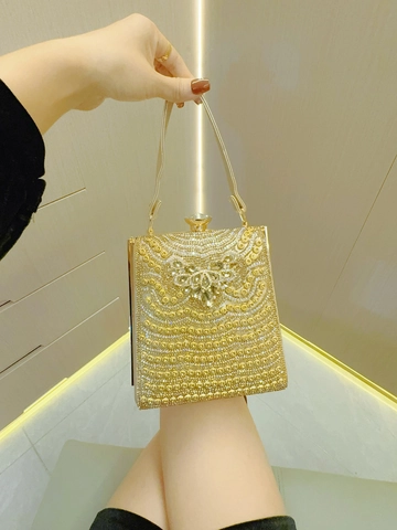 Sac de Soirée de Luxe Strass Femme Perle Incrustée Main Banquet Mariage Pochette Élégante Sac Boîte Bandoulière