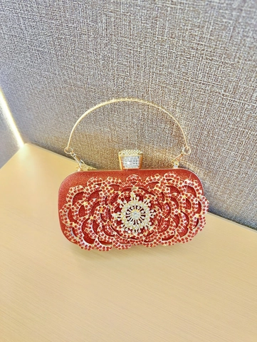 Rhinestone Evening Bag Metal Ring Handle Glitter Clutch Purse For Women Formal Party Wedding Elegant Luxury Hard Shell