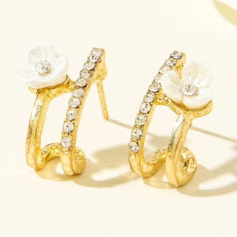 Camellia Flower Rhinestone Earrings Alloy With Iron Earring Post Small Dainty Elegant Jewelry For Women