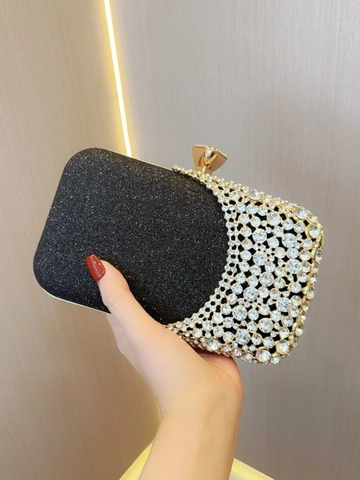 Luxurious Women Rhinestone Evening Clutch Bag Glitter Sequins Hard Shell Handbag For Wedding Party Banquet Formal Event