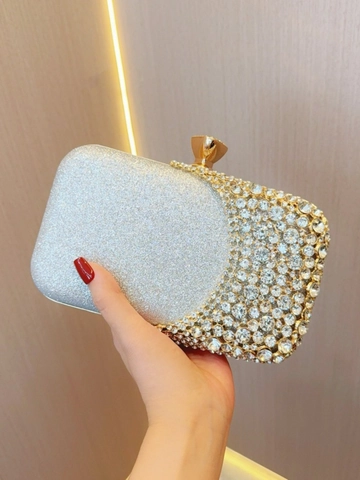 Luxurious Women Rhinestone Evening Clutch Bag Glitter Sequins Hard Shell Handbag For Wedding Party Banquet Formal Event