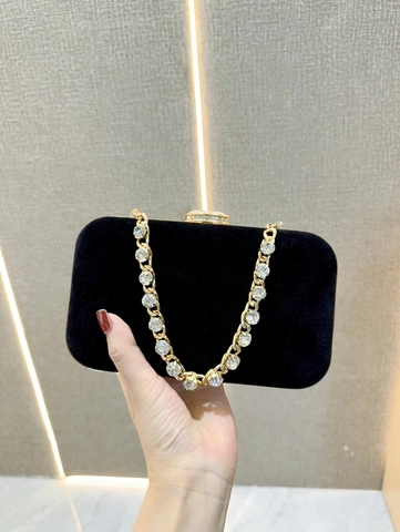 Luxury Velvet Rhinestone Evening Clutch Bag For Women Gold Chain Shoulder Crossbody Bag Elegant Wedding Party Handbag