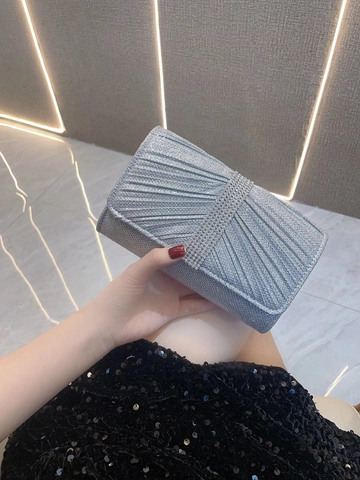 Bolso de Noche Vintage con Strass para Mujer Cartera de Mano Plisada con Purpurina para Fiesta Formal con Correa de Cadena