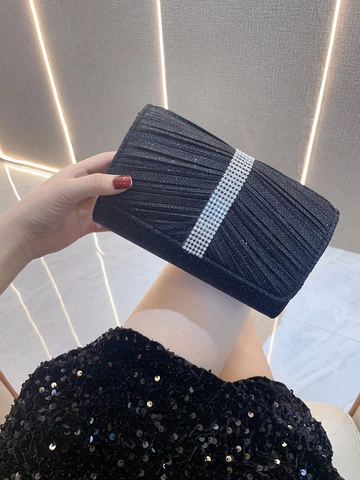 Bolso de Noche Vintage con Strass para Mujer Cartera de Mano Plisada con Purpurina para Fiesta Formal con Correa de Cadena