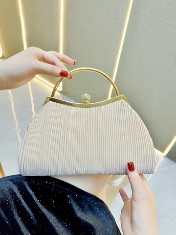 Plissierte Satin Abendtasche Metallischer Griff Strass Kugel Verschluss Eleganter Bankett Clutch Hochzeit Damen Handtasche