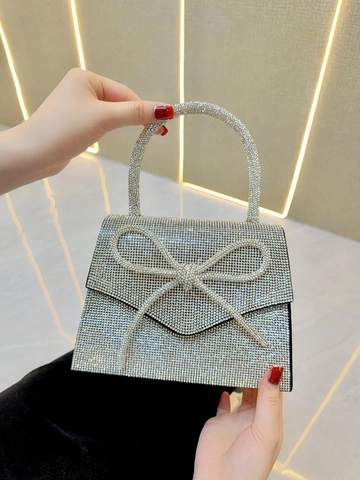 Borsa da Sera con Fiocco in Strass da Donna Borsa a Mano in Cristallo Scintillante con Tracolla a Catena per Matrimonio