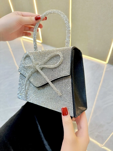 Borsa da Sera con Fiocco in Strass da Donna Borsa a Mano in Cristallo Scintillante con Tracolla a Catena per Matrimonio