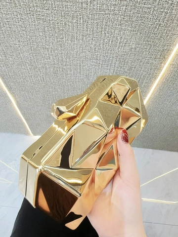 Geometric Acrylic Box Clutch Bag For Women Evening Party Wedding Metallic Hard Shell Shoulder Crossbody Bag With Chain Strap